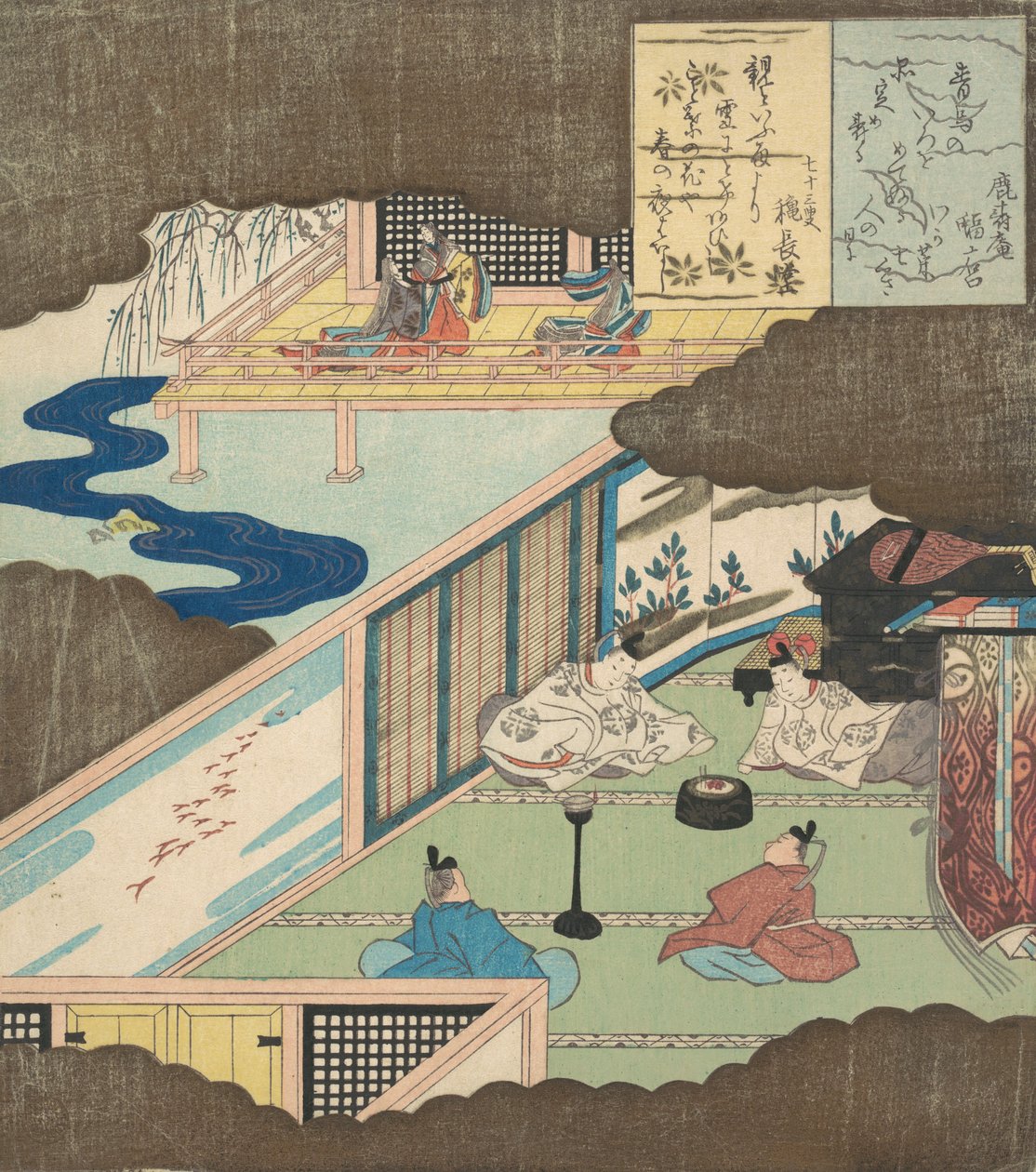 Wnętrze pałacu z rozmową szlachciców, ok. godz. 1820. autorstwa Totoya Hokkei