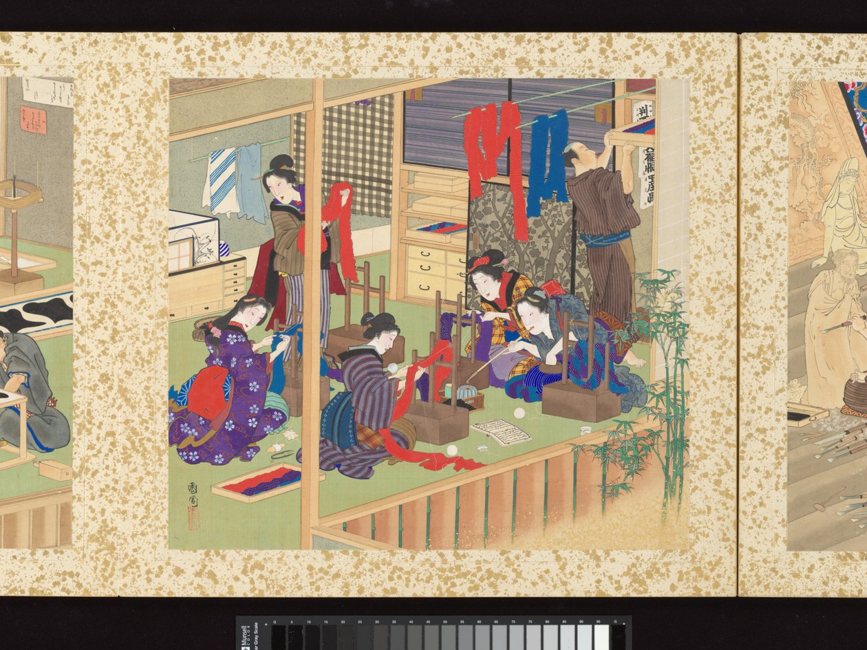 Rzemieślnicy, piękno i coroczne wydarzenia autorstwa Toyohara Kunichika