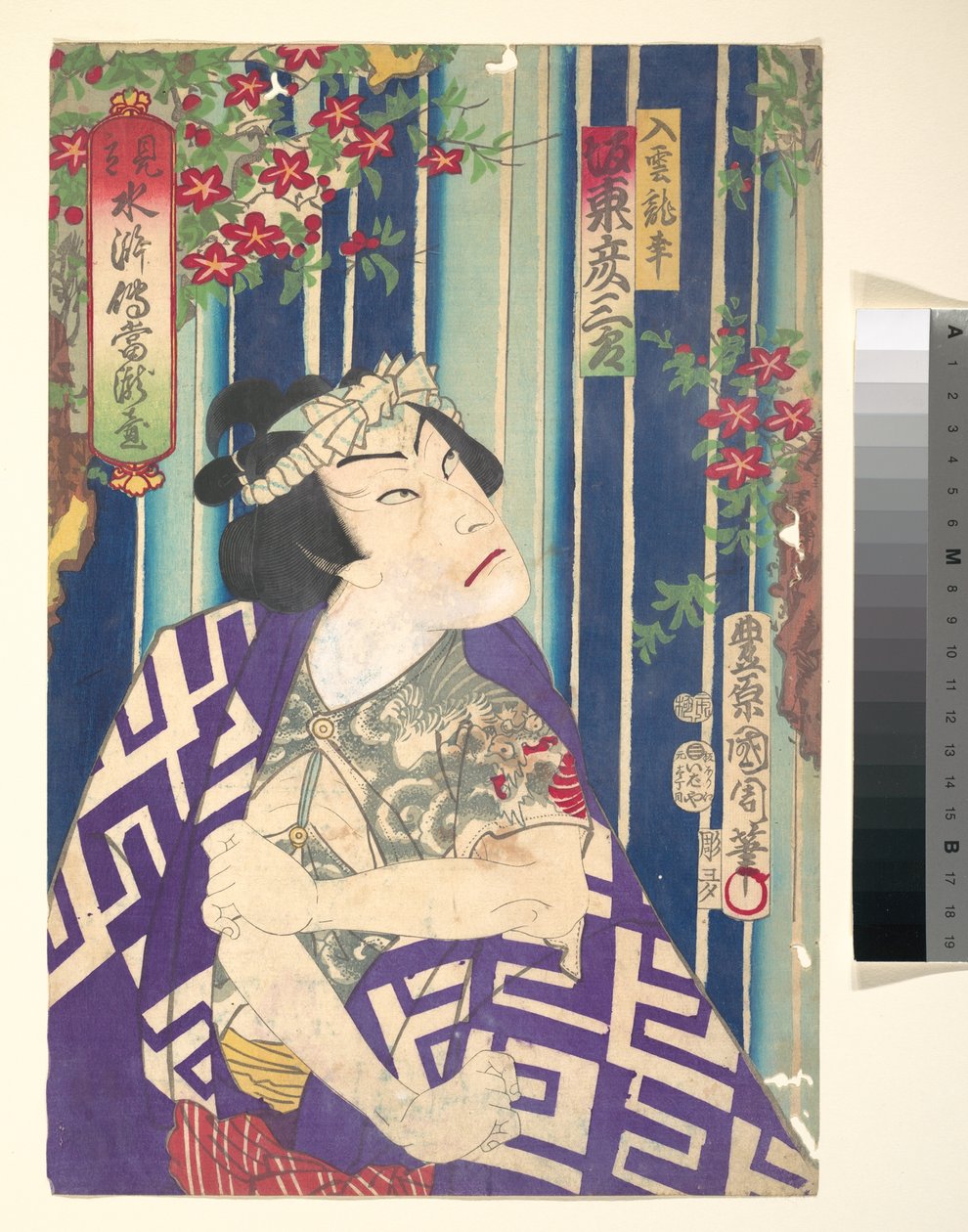 Imaginäres Porträt, Shuihuzhuan der Bühne: Tōryūdai - Schauspieler, Bandō Hikozaburō als Nyūunryū autorstwa Toyohara Kunichika