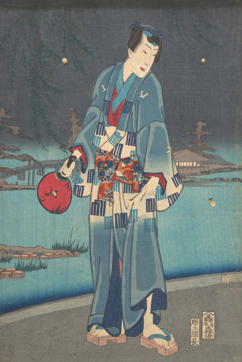 Algae de genji - muszka filetowa oglądanie tego życia test genji świetlik, 1861. autorstwa Toyohara Kunichika
