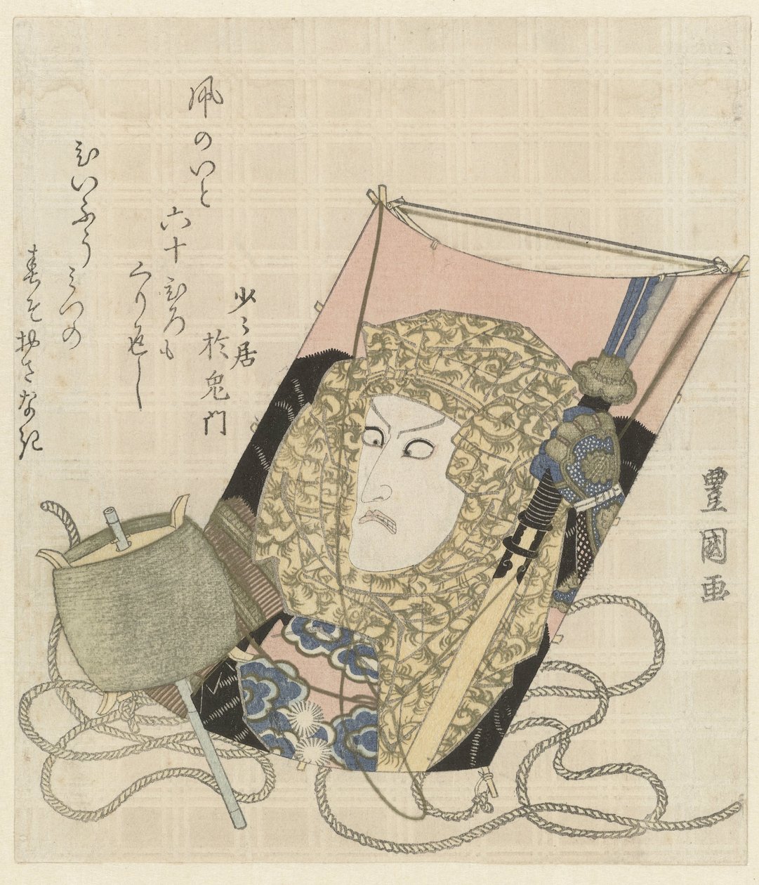 Latawiec z portretem mężczyzny w szaliku autorstwa Toyokuni (II) , Utagawa