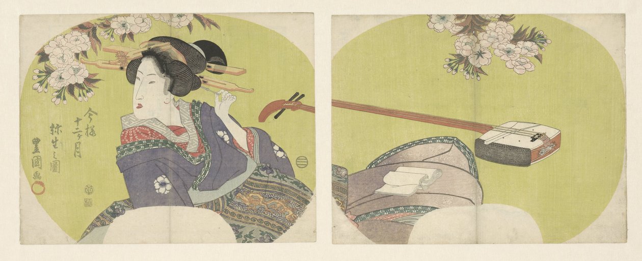 Kurtyzana i shamisen Modern Twelve Months (tytuł serii) Imayo junikagetsu (tytuł serii na obiekcie) autorstwa Toyokuni (II) , Utagawa