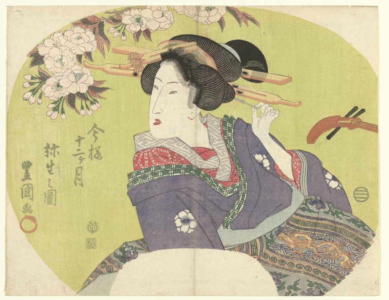 Kurtyzana i shamisen Modern Twelve Months (tytuł serii) Imayo junikagetsu (tytuł serii na obiekcie) autorstwa Toyokuni (II) , Utagawa