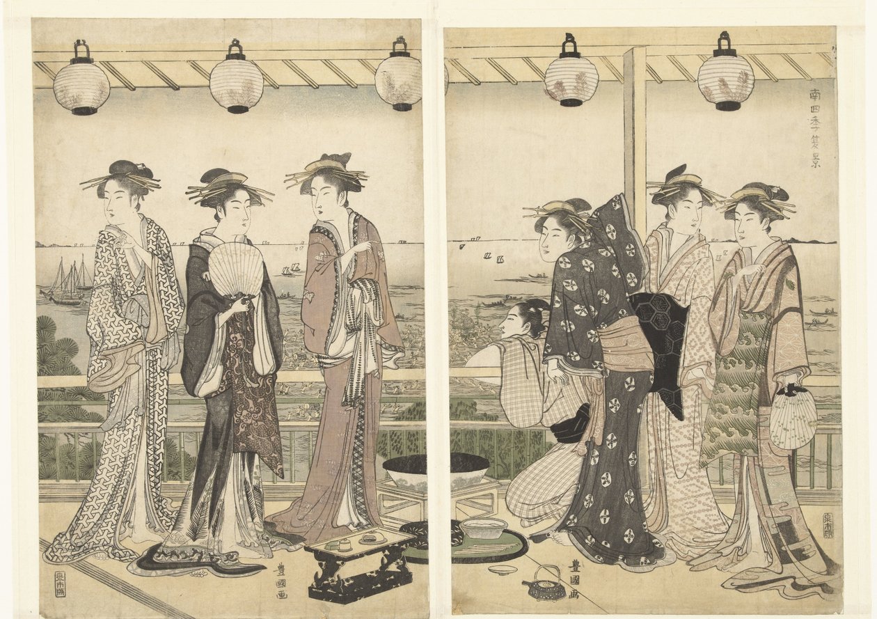 Scena letnia Natsu kei (tytuł na obiekcie) Cztery pory roku na południu (tytuł serii) Minami shiki (tytuł serii na obiekcie) autorstwa Toyokuni (II) , Utagawa