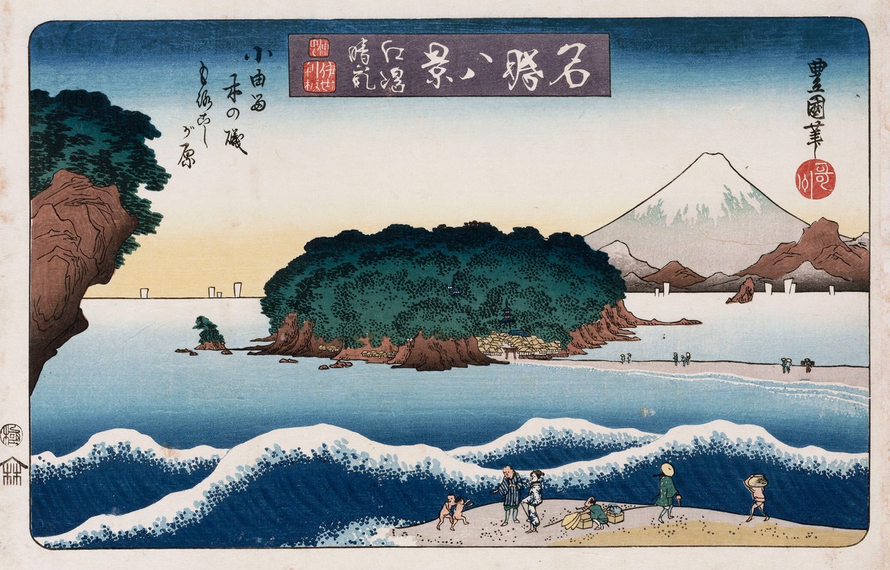 „Pogoda, Enoshima”, z cyklu „Osiem widoków znanych miejsc” autorstwa Toyokuni II