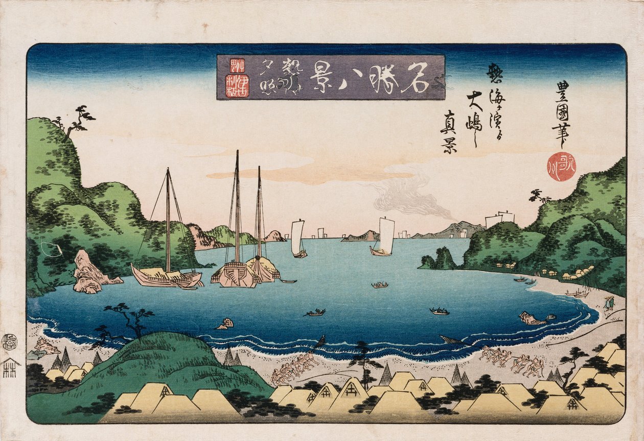 Powracające statki, Kanazawa”, z cyklu „Osiem widoków znanych miejsc” autorstwa Toyokuni II