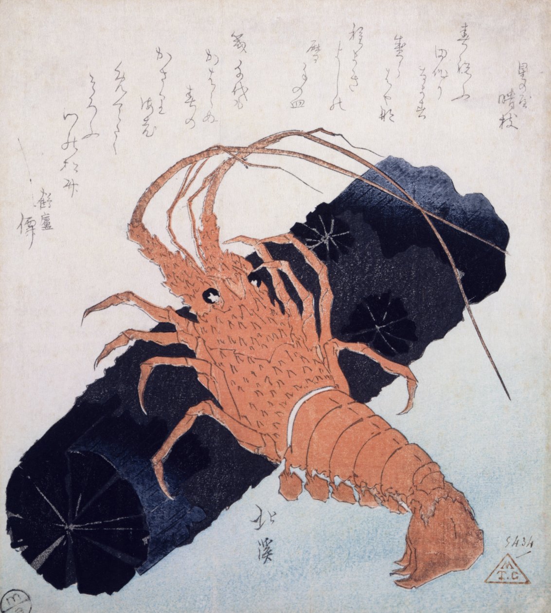 Langoustyna z Blokiem Węgla, ok.1830 (kolorowy drzeworyt) autorstwa Toyota Hokkei