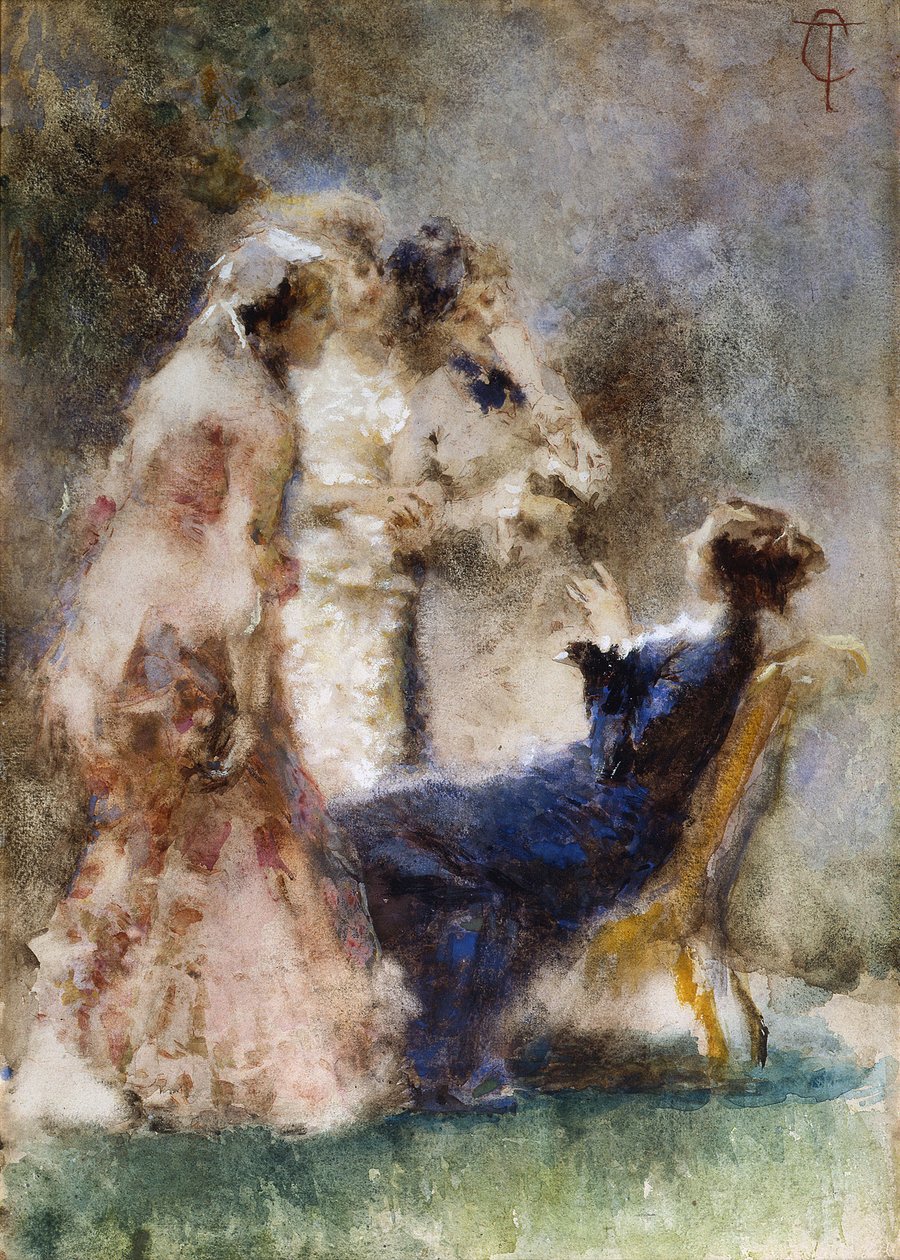 High Life (Piquant Conversation) par Cremona, Tranquillo (1837-1878). Akwarela na tekturze, rozmiar: 52x36,5 autorstwa Tranquillo Cremona