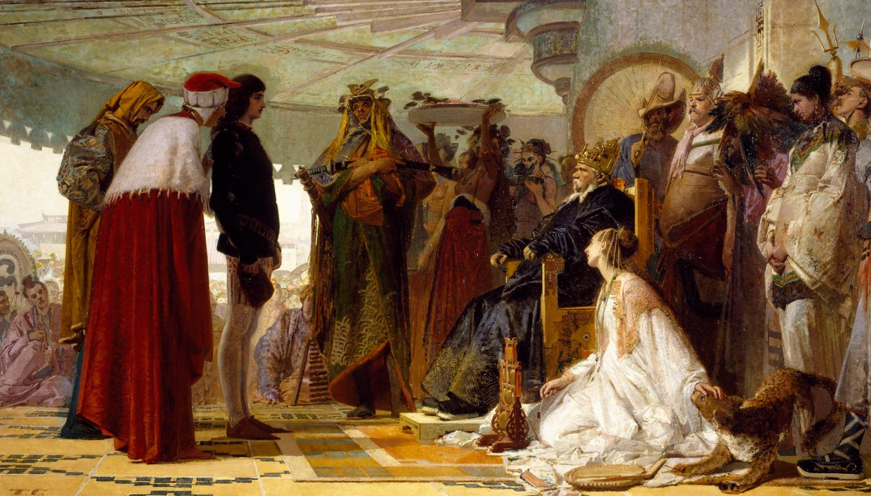Marco Polo przed Wielkim Chanem Tatarów, Tranquillo Cremona, ok. 1863 r. autorstwa Tranquillo Cremona