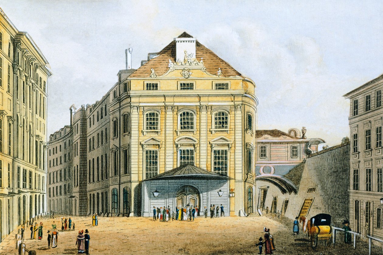 Austria, Wiedeń, Kaiserliches i Koenigliches Hoftheater (teatr cesarski i królewski) reż. Tranquillo Mollo, Grawerowanie autorstwa Tranquillo Mollo