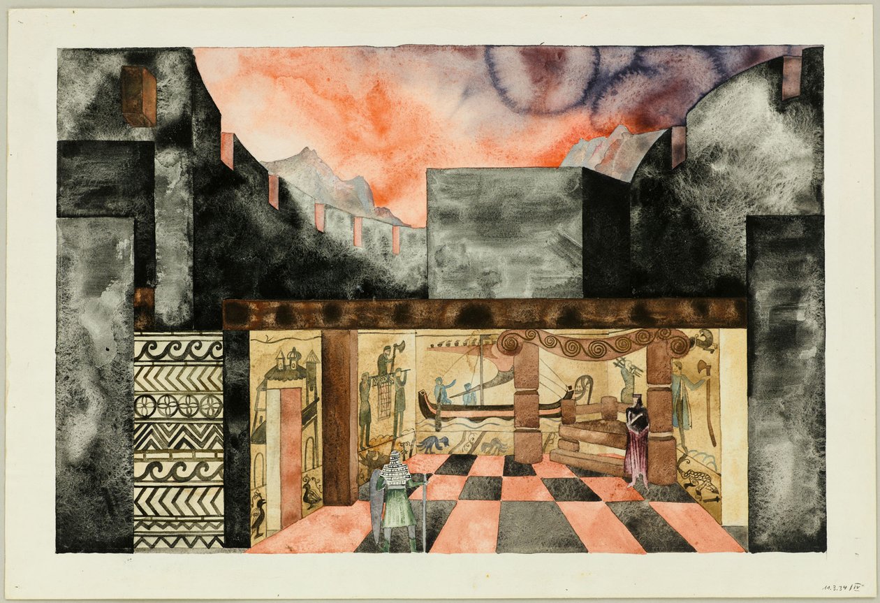 Scenografia do Tragedy Die Nibelungen autorstwa Friedricha Hebbela, ok. 1934. autorstwa Traugott Müller