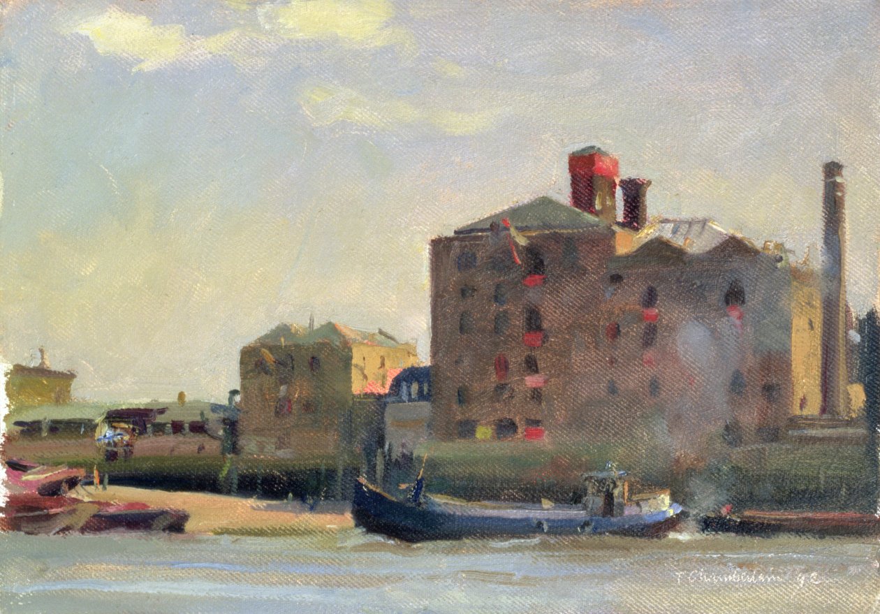 Pod prąd, Rotherhithe, 1992 autorstwa Trevor Chamberlain