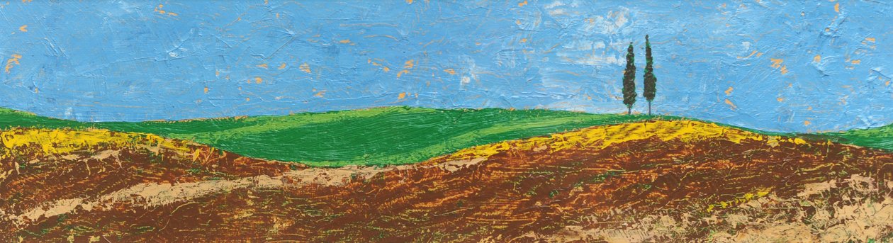 Dwa drzewa, Rolling Hills, Toskania, 2005 (olej na papierze) autorstwa Trevor Neal