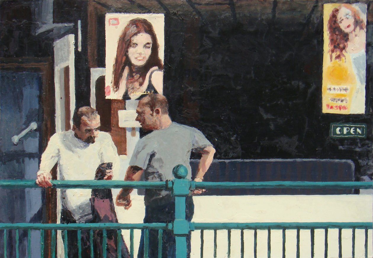 Rozmowa, 2006 (olej na płycie) autorstwa Trevor Burgess