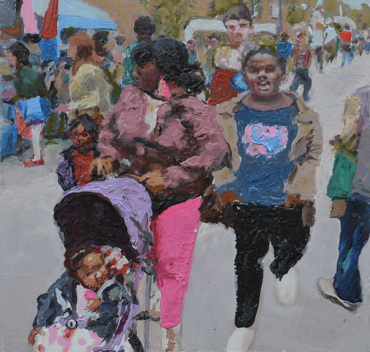 Rodzinne zakupy (Deptford, Londyn), 2018 (olej na płycie) autorstwa Trevor Burgess