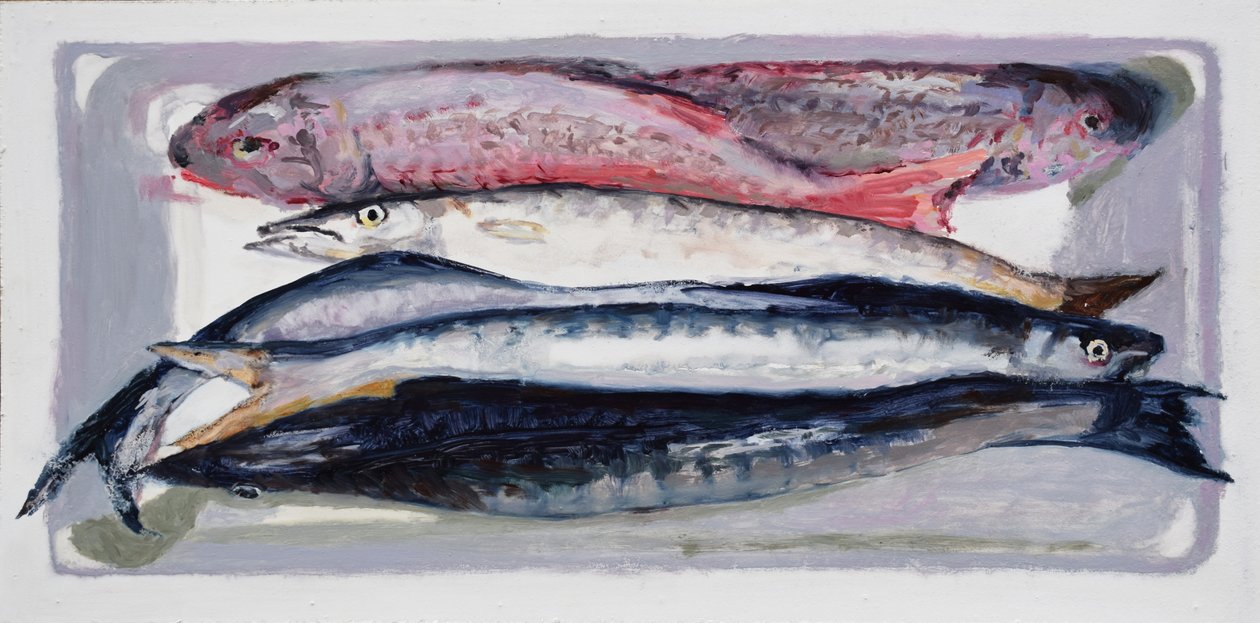 Skrzynia na ryby 3 (Billingsgate, Londyn), 2016 (olej na płycie) autorstwa Trevor Burgess