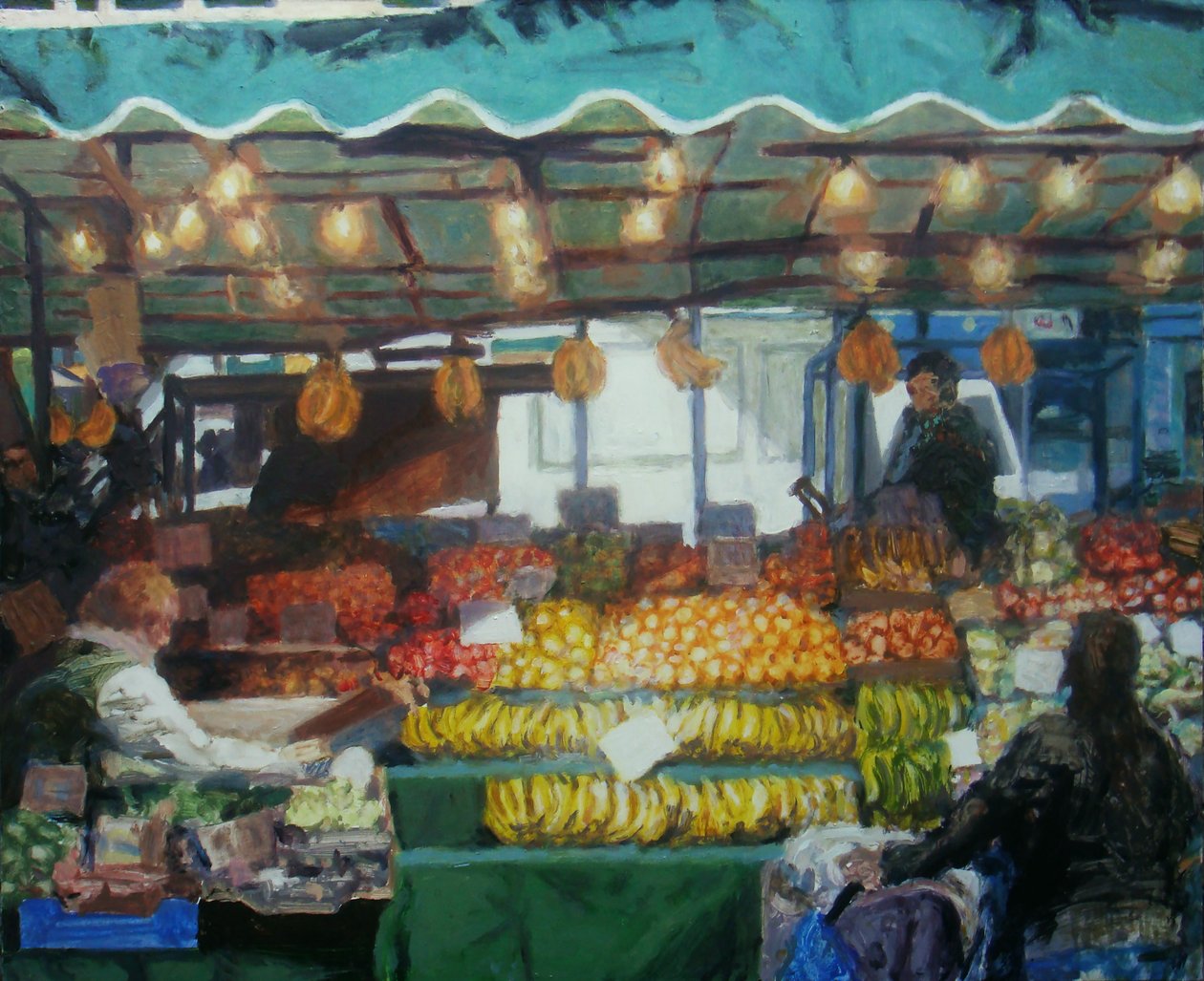 Duży stragan (Lewisham, Londyn), 2011 (olej na płycie) autorstwa Trevor Burgess