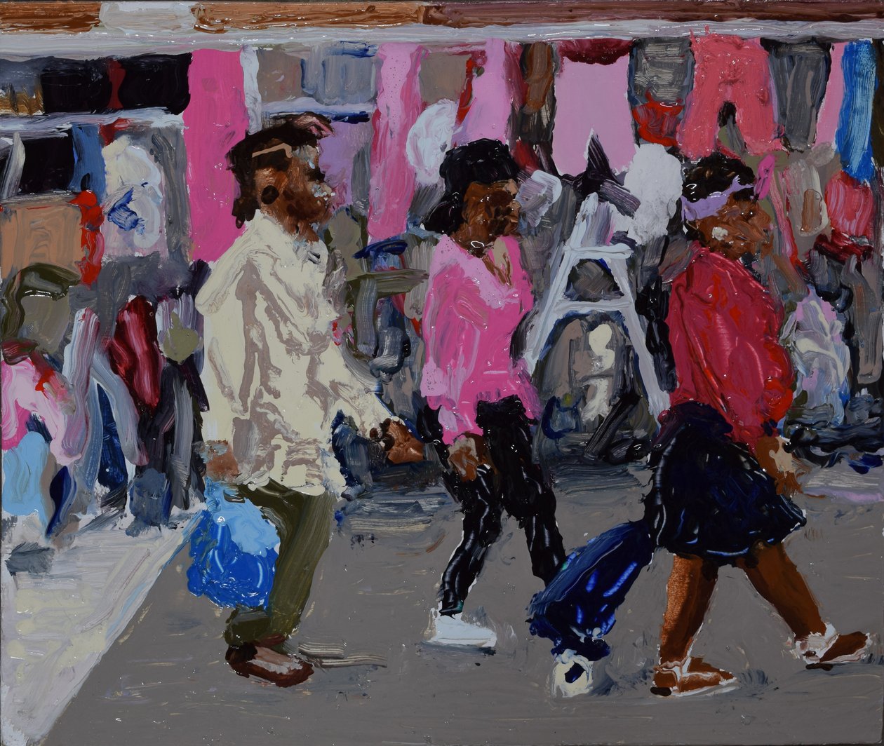 Market shoppers (Deptford, Londyn), 2018 (olej na płycie) autorstwa Trevor Burgess