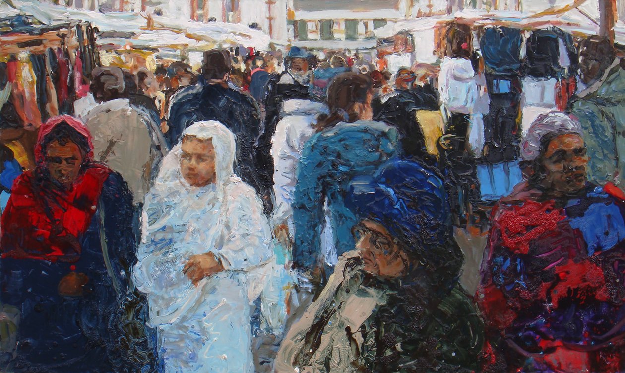 Market shoppers (Ridley Road, Londyn), 2011 (olej na płótnie) autorstwa Trevor Burgess