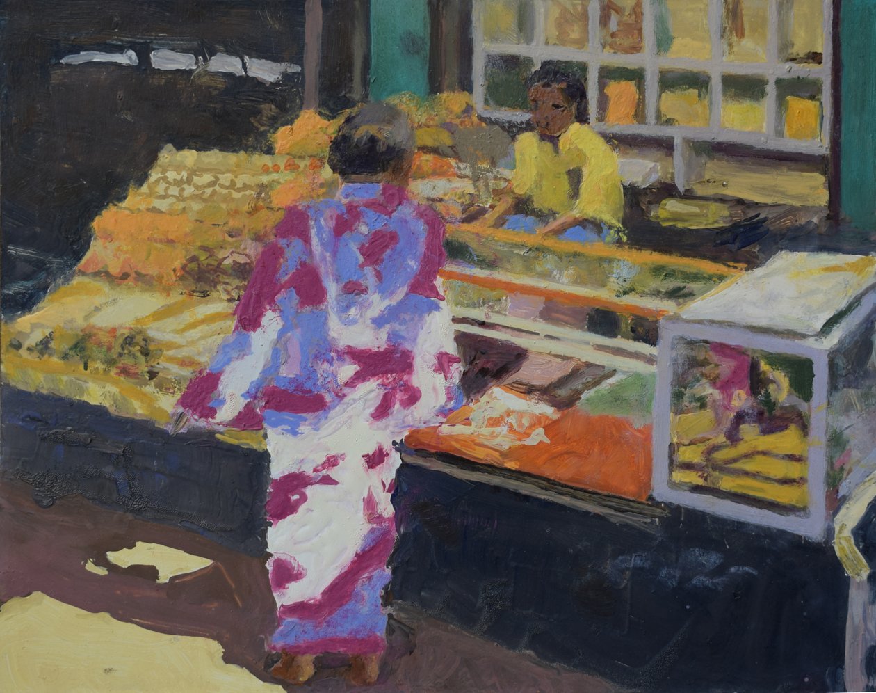 Stoisko targowe (Bombaj), 2016 (olej na płótnie) autorstwa Trevor Burgess