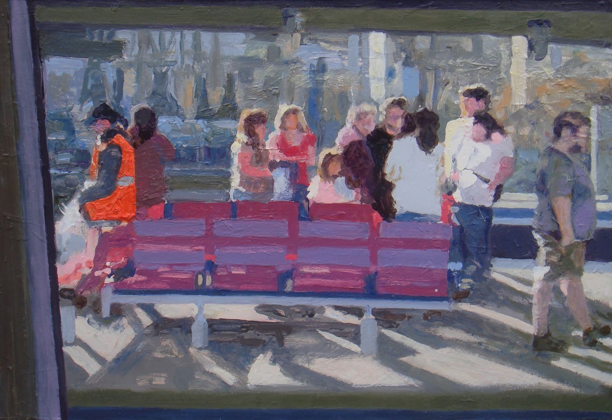 Widziane przez okno pociągu, 2010 (olej na płycie) autorstwa Trevor Burgess