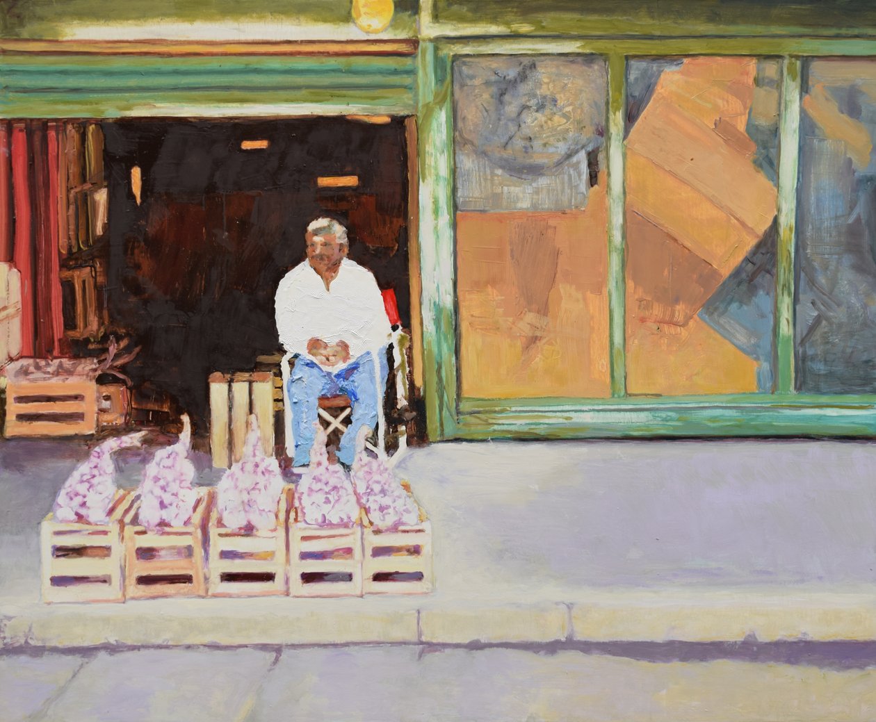 Sprzedaż czosnku (San Juan, Argentyna), 2016 (olej na płycie) autorstwa Trevor Burgess