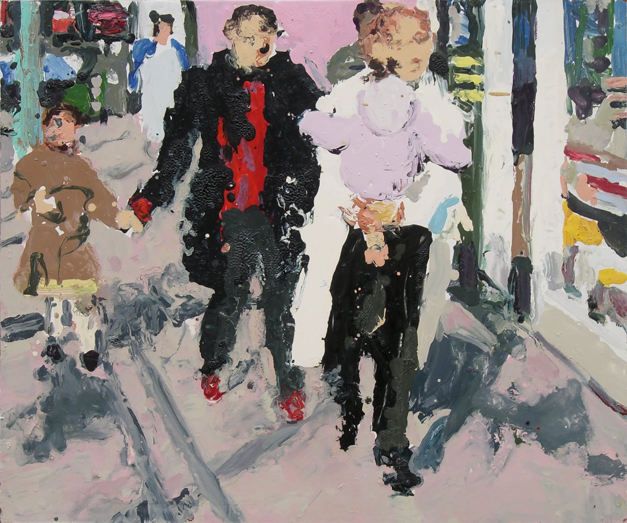 Kupujący z dziećmi, 2003 (olej na płycie) autorstwa Trevor Burgess