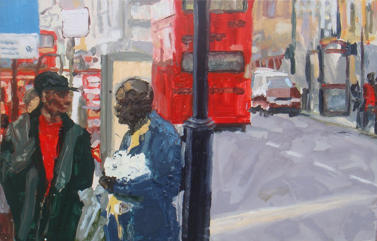 Uliczna rozmowa, 2008 (olej na płycie) autorstwa Trevor Burgess