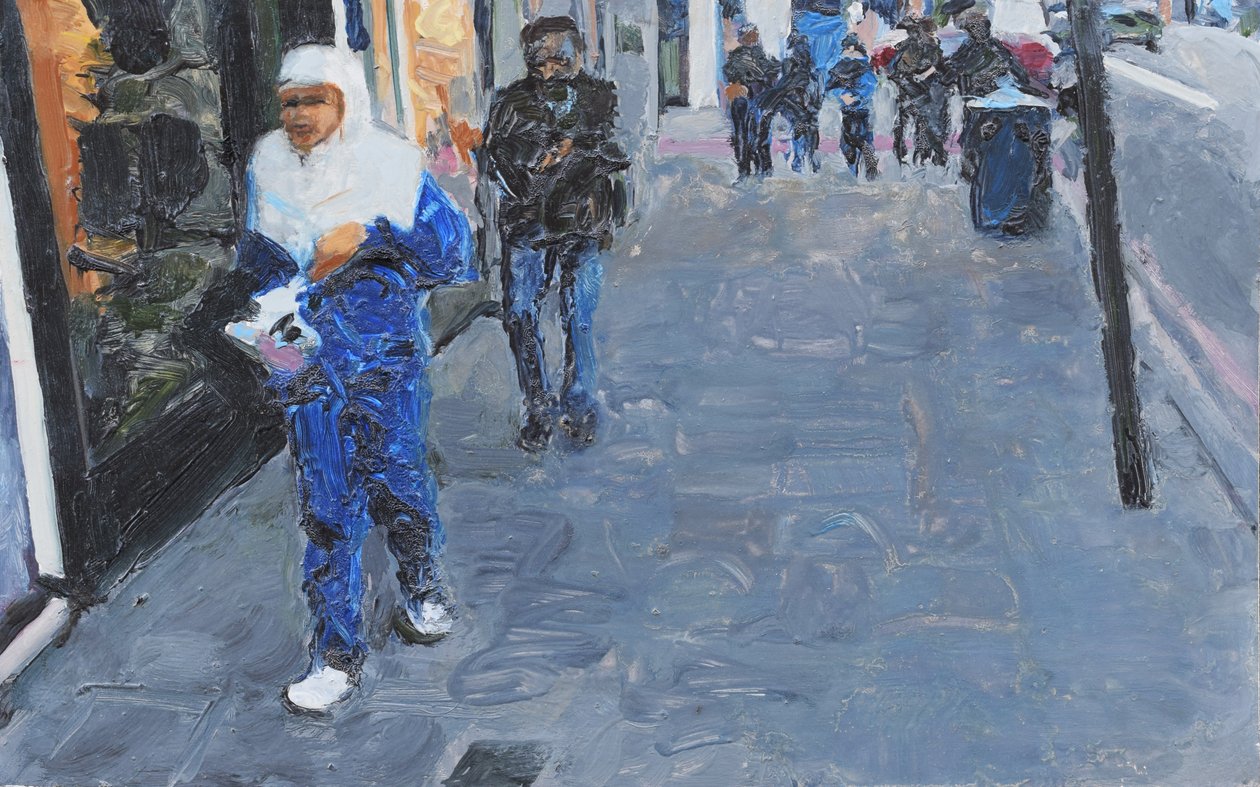 Scena uliczna (Deptford, Londyn), 2018 (olej na płycie) autorstwa Trevor Burgess