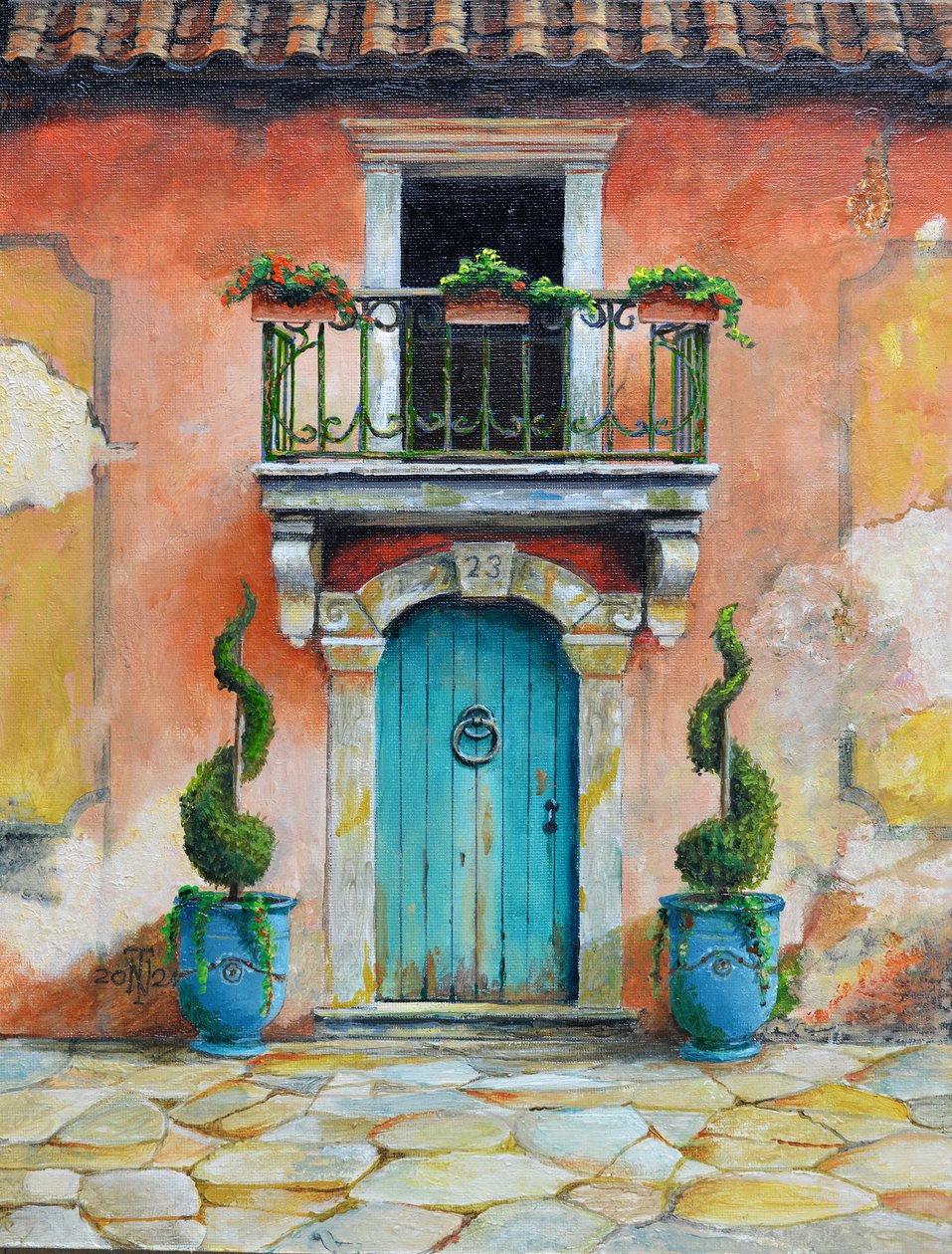 Anduze Planters, Aix-en-Provence, Francja, 2024 (olej na płycie) autorstwa Trevor Neal
