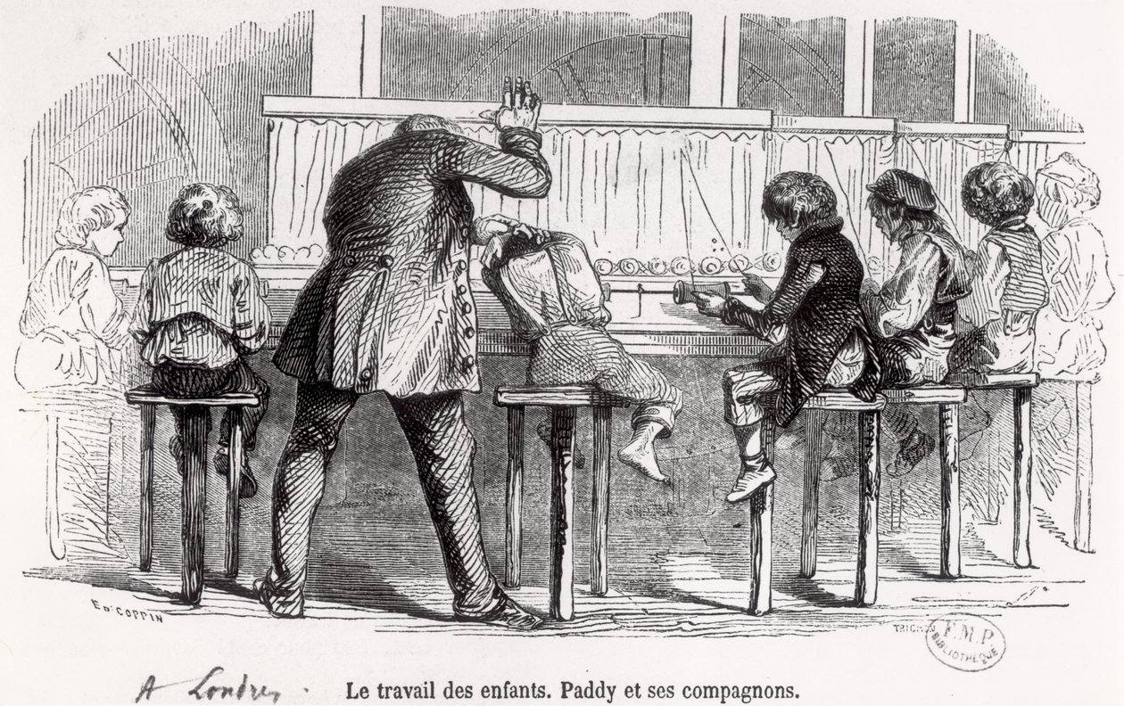 Dzieci pracujące na szpulkach w Londynie, Paddy i jego towarzysze, z "Le Musée des Familles", 1848 autorstwa Trichon