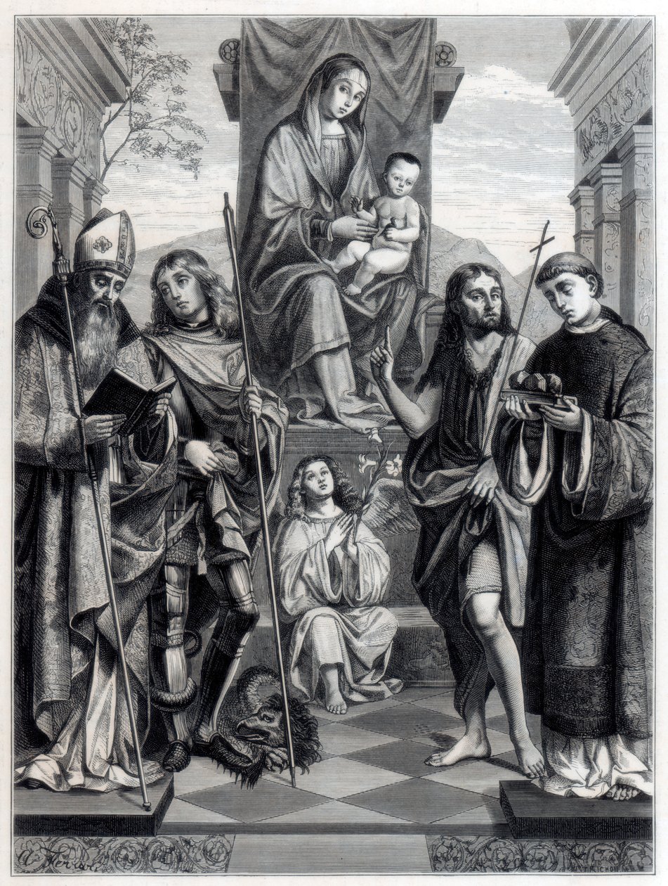 Madonna zasiadająca na tronie otoczonym świętymi, c1494-1517 1870 autorstwa Trichon