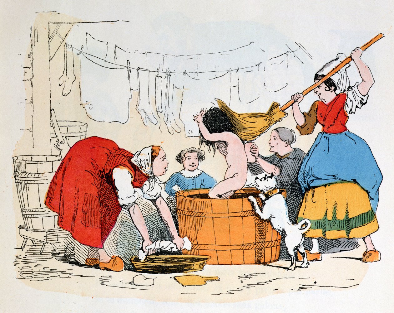 Obowiązkowa kąpiel, ilustracja do „Les Defauts Horribles”, ok. 1860 r. autorstwa Trim