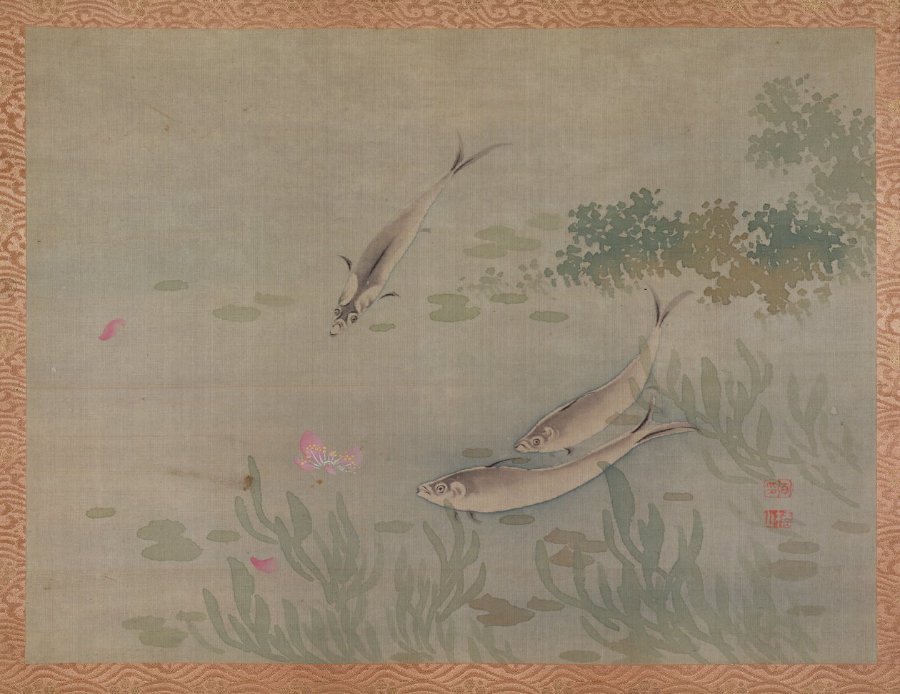 Ryby, 1851 (akwarela na jedwabiu) autorstwa Tsubaki Chinzan