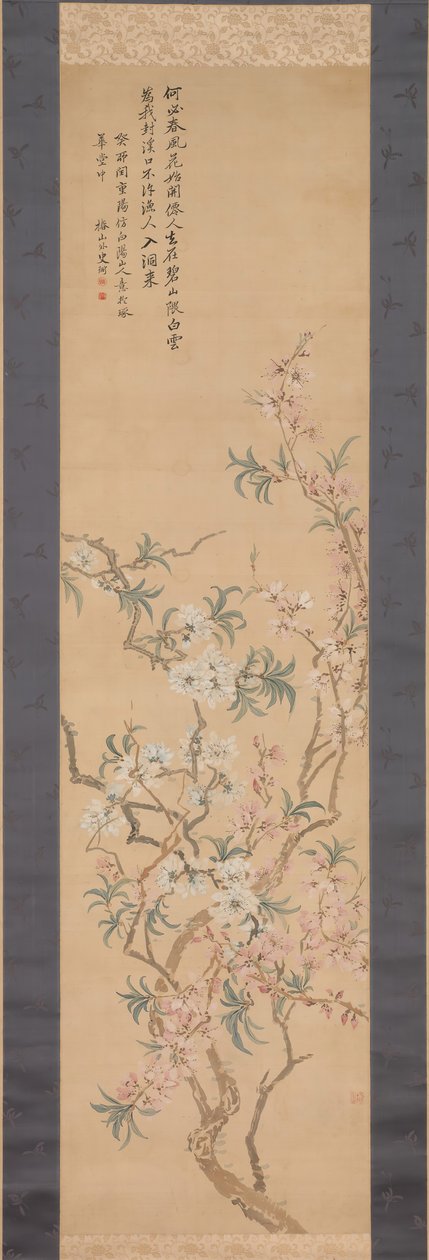 Czerwone i białe kwiaty brzoskwini, 1843. autorstwa Tsubaki Chinzan