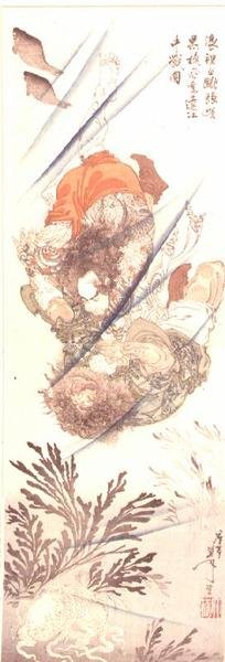 Rorihakucho Cho Jun i Kokusempu Ri Ki w walce pod wodą, z powieści Suikoden, XIX w. (kolorowy drzeworyt) autorstwa Tsukioka Yoshitoshi