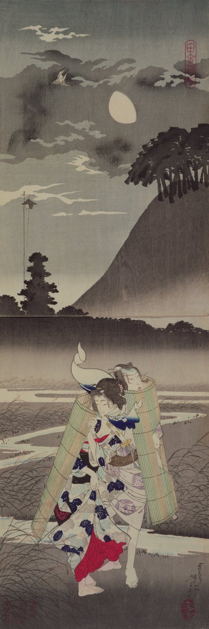 Wiejskie Genji, 1885 (kolorowy drzeworyt) autorstwa Tsukioka Yoshitoshi