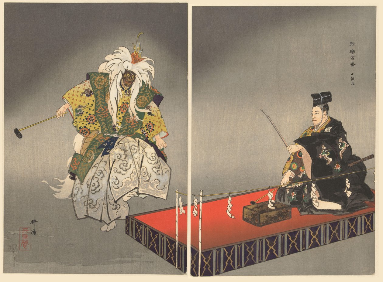 Aktorzy w teatrze Noh Kokaji Kokaki (tytuł na obiekcie) Zagraj w setkę Noh (tytuł serialu) Nogaku hyakuban (tytuł serii) autorstwa Tsukioka Kogyo