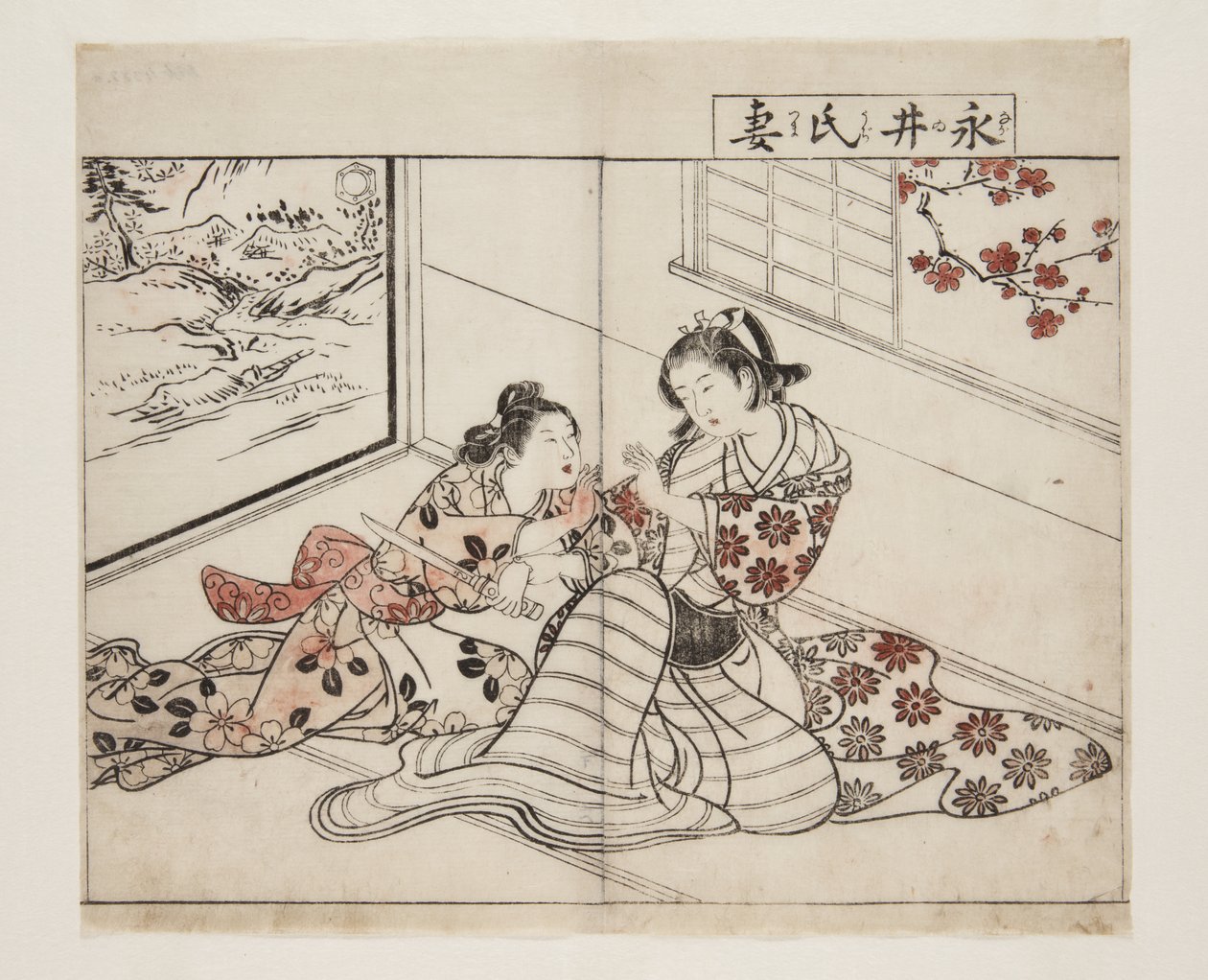 Żona Nagai (Nagai-shi Tsuma) (kolorowy drzeworyt) autorstwa Tsukioka Settei