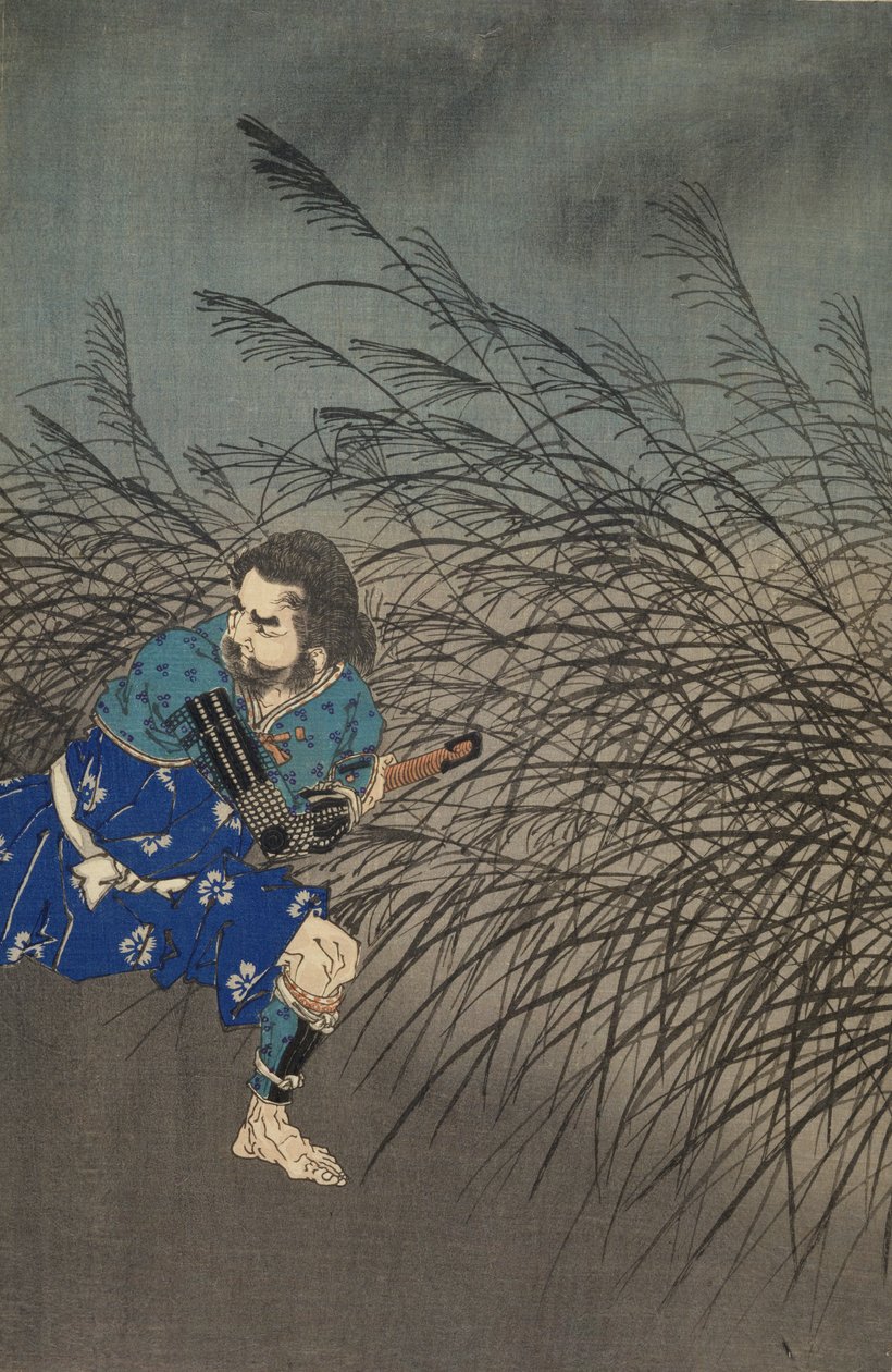Fujiwara no Yasumasa grający na flecie w świetle księżyca autorstwa Tsukioka Yoshitoshi