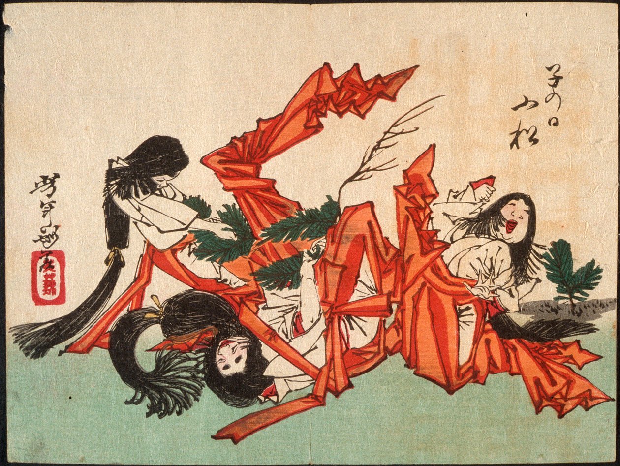 Ziehen von Kieferntrieben am Tag der Ratte autorstwa Tsukioka Yoshitoshi