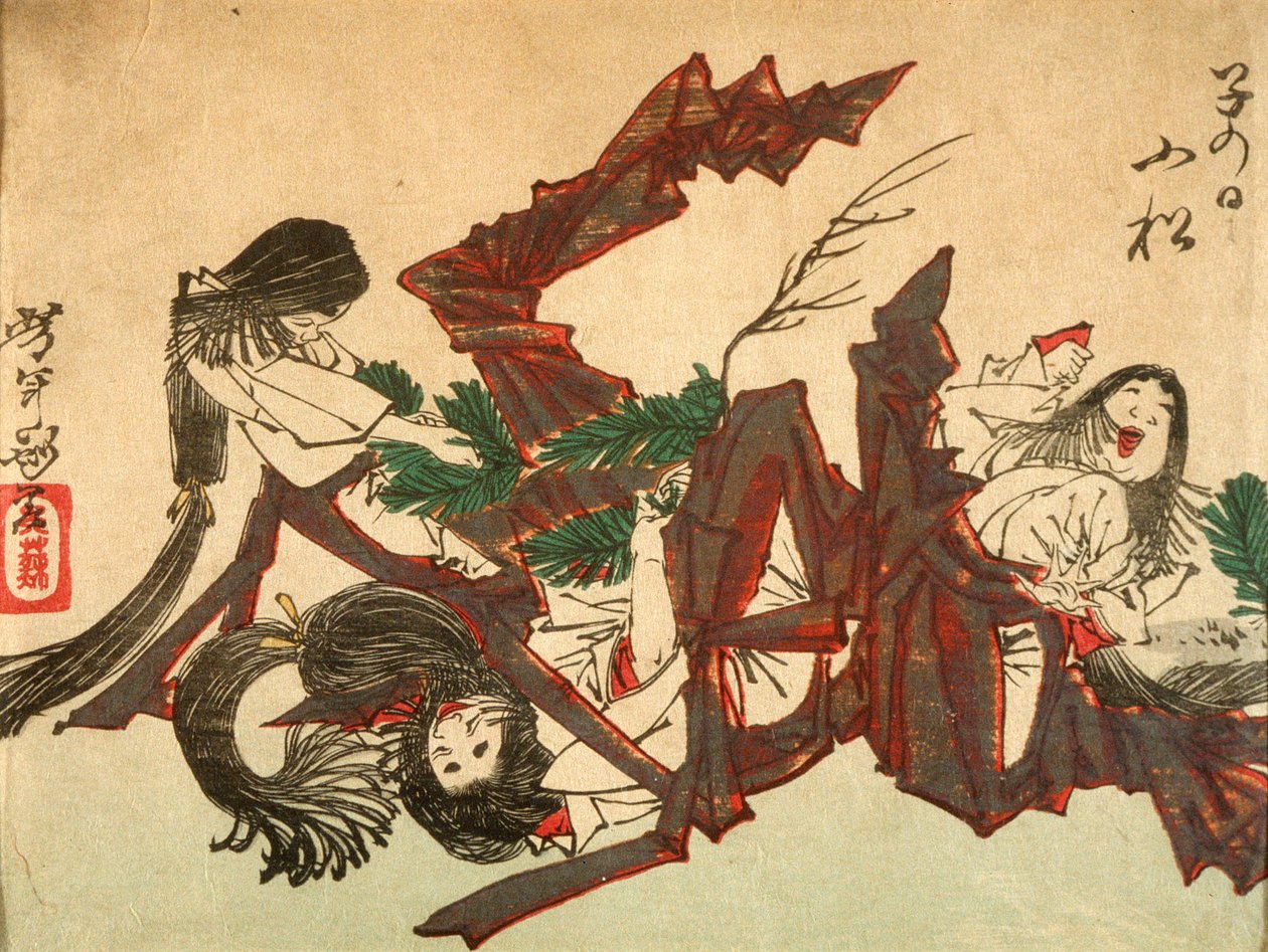 Ziehen von Kieferntrieben am Tag der Ratte autorstwa Tsukioka Yoshitoshi