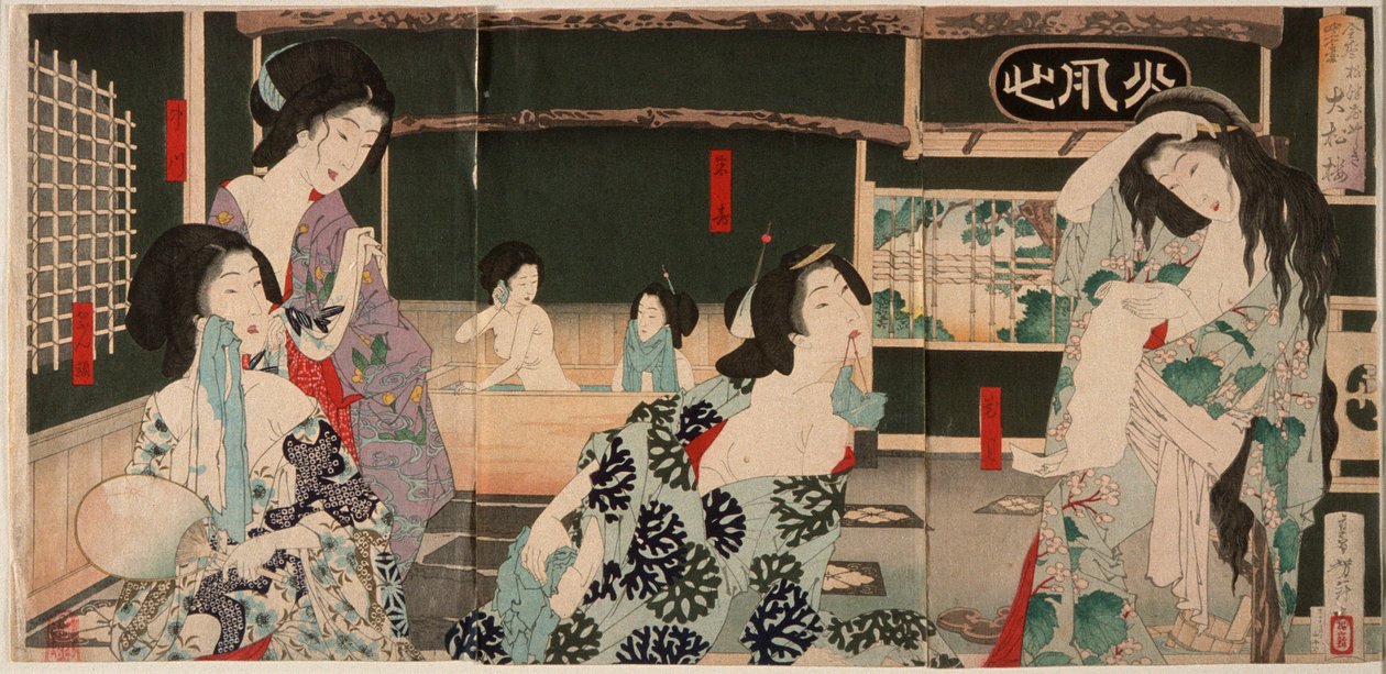 Lato: kąpiące się kobiety w Daishōrō autorstwa Tsukioka Yoshitoshi