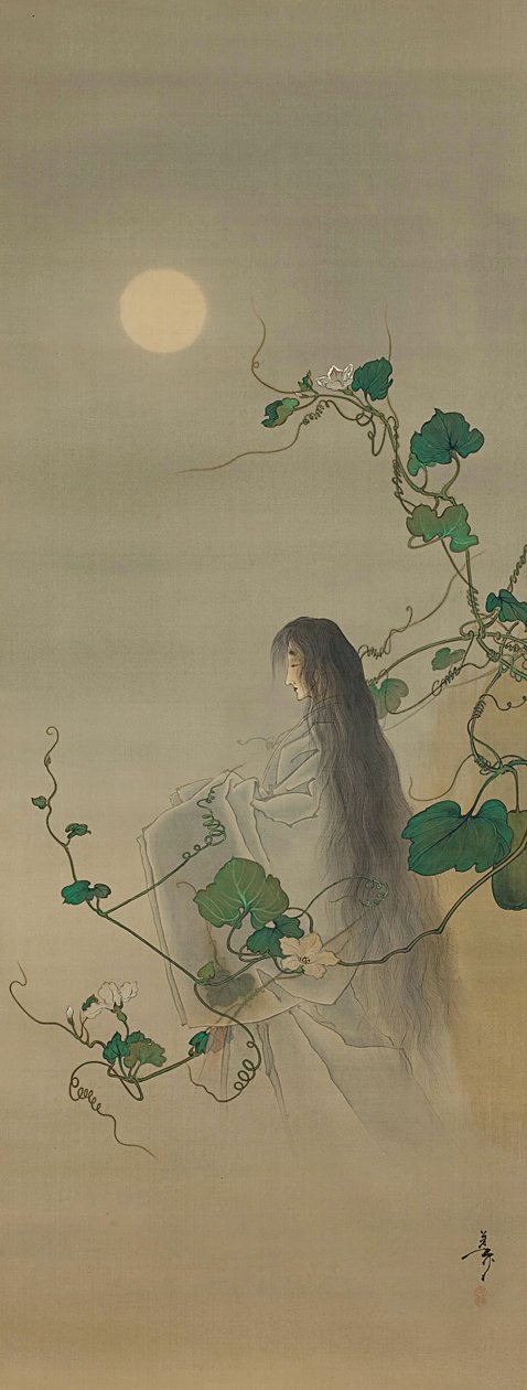 Duch zmarłego Yugao spleciony w winorośli księżycowego kwiatu..., ca. 1892. autorstwa Tsukioka Yoshitoshi