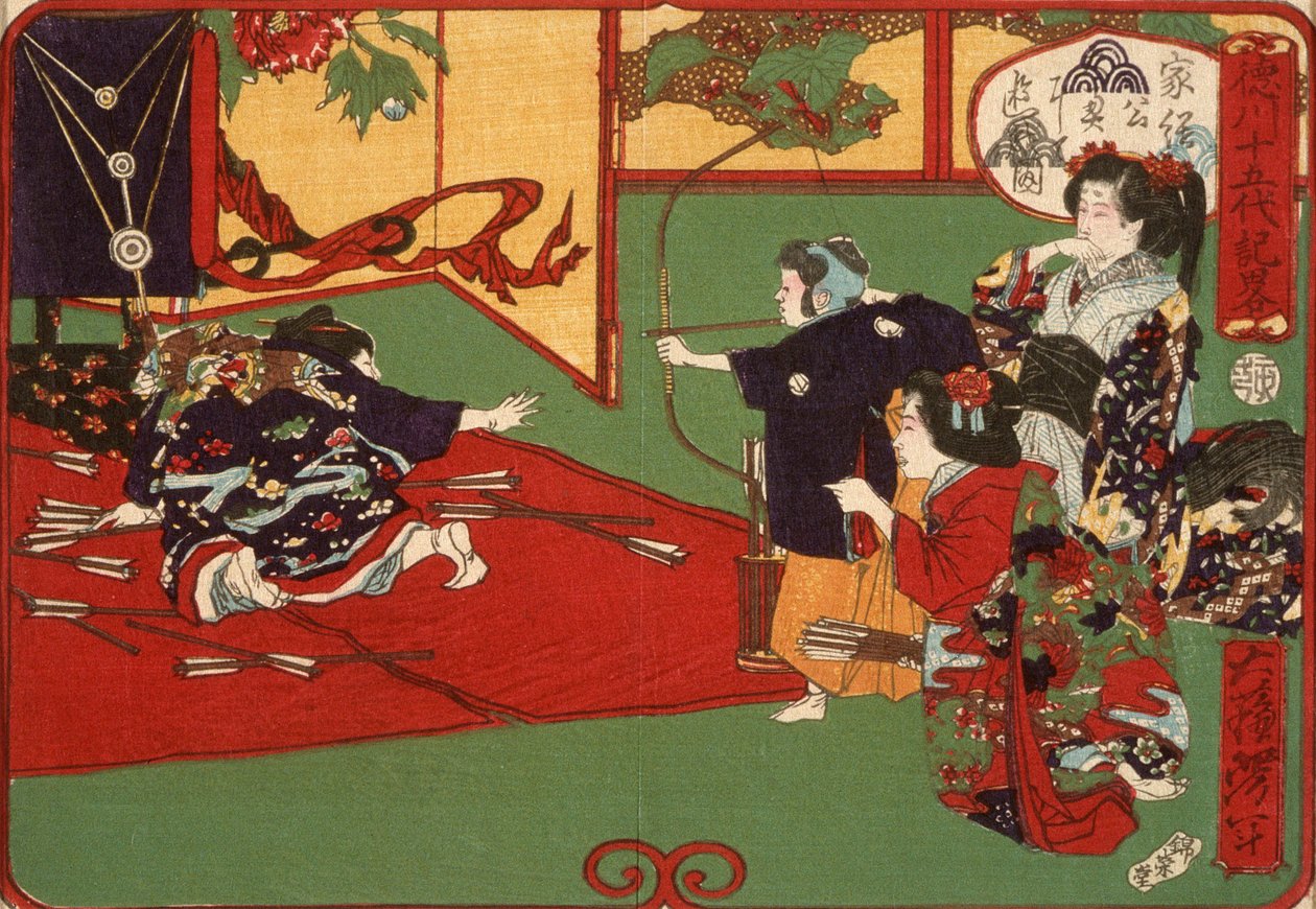 Tokugawa Ietsuga ćwiczący łucznictwo autorstwa Tsukioka Yoshitoshi