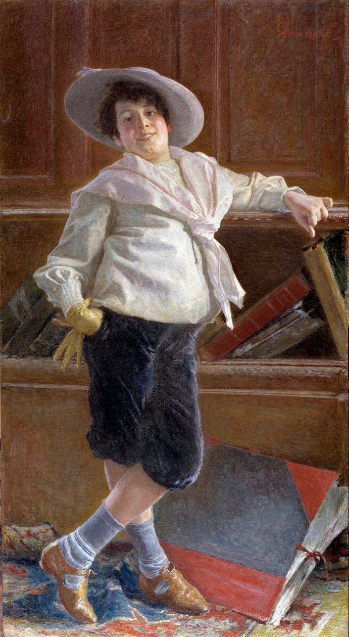 Portret uśmiechniętego chłopca w marynarskim kitlu Obraz Tullio Salvatore Quinzio (1858-1918) Dim 80x100 cm Genes, Galleria d