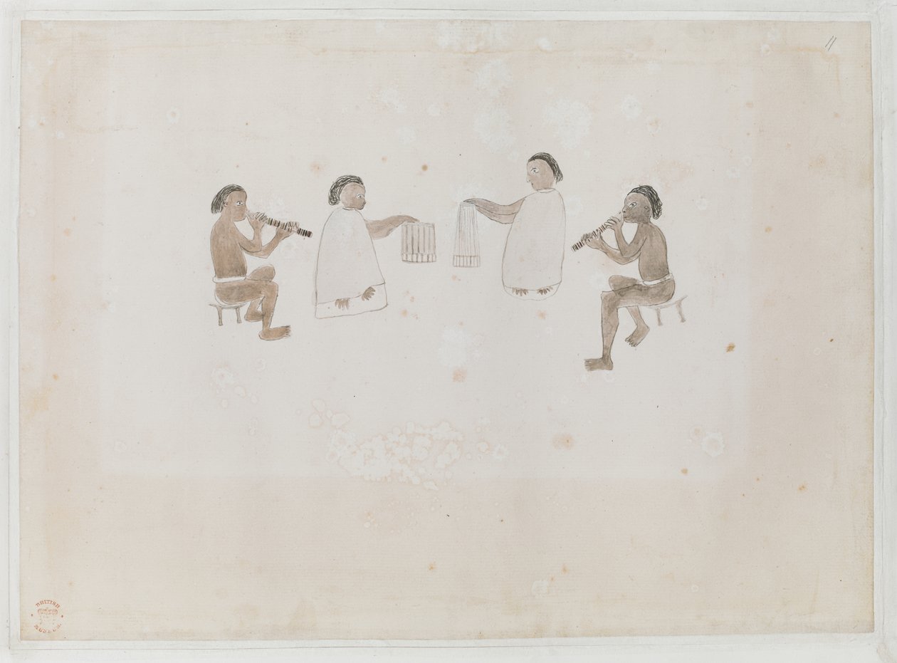 Dodaj MS 15508 f.11 Musicians of Tahiti, czerwiec 1770 (akwarela na papierze) autorstwa Tupaia Tupaia