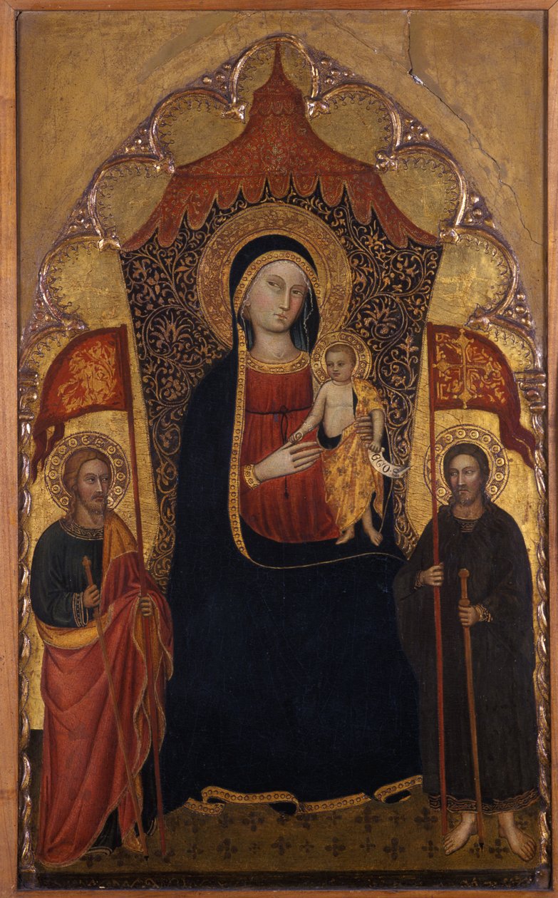 Intronizowana Madonna z Dzieciątkiem z Apostołem Jakubem Starszym i św. Ranieri, ok.1410-20 (tempera na drewnie topoli) autorstwa Turino Vanni