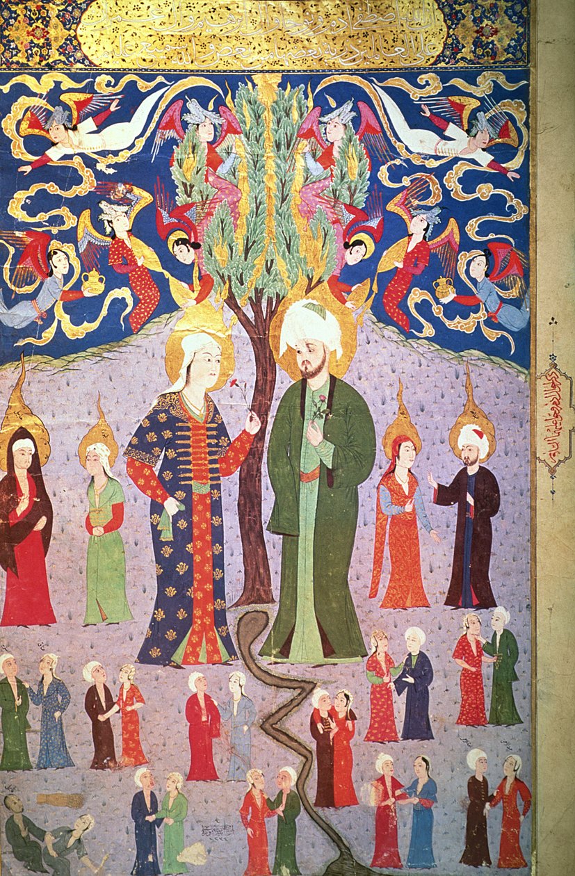 Adam i Ewa i ich trzynaście bliźniaków, z „Zubdet ut Tevarih” Lokmana, 1583 autorstwa Turkish School