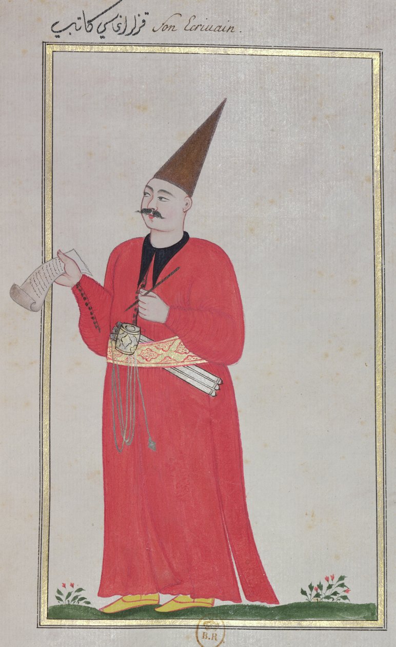 Pisarz, z „Costumes de la Cour et de la Ville de Constantinople”, 1720 (gwasz na papierze) autorstwa Turkish School